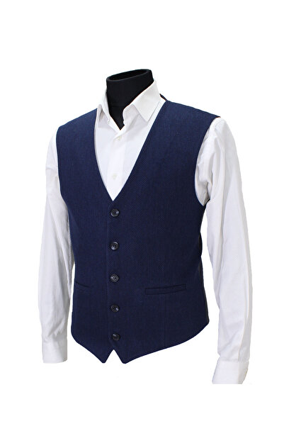 MENTOR REGALO Ανδρικό γιλέκο με λαιμόκοψη V με σκούρο μπλε σχέδιο μαλλί 50359