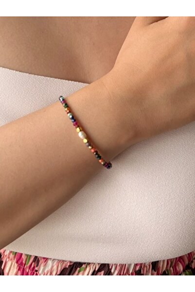 By Saadet Özkanlı Kadın Renkli İnci Boncuk Bileklik El Yapımı Ayarlanabilir