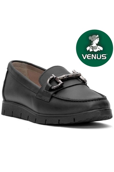 Venüs حذاء راقصة الباليه الكاجوال للنساء من الجلد الطبيعي من Agev باللون الأسود