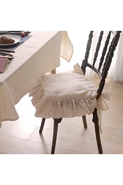 Sister Home Design Fırfırlı Sandalye Minderi Iskandinav Stil Naturel Buldan Keten Fırfırlı Bağcıklı