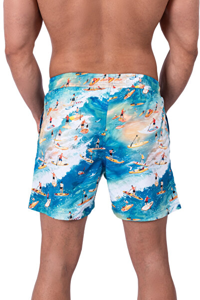 fedon Bronz Surf Spirit Erkek Deniz Şortu Hızlı Kuruyan AquaDry Kumaş, Mavi Tonlar, Fermuarlı Cepli L