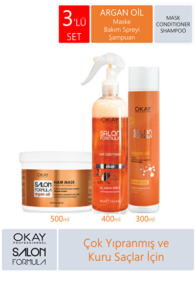 OKAYPROFESSIONNEL SALON FORMULA 3'LÜ ARGAN Bakım Seti (Maske500ml+Şampuan300m...