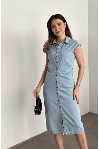 MissPul Τζιν φόρεμα με μακρύ κουμπί