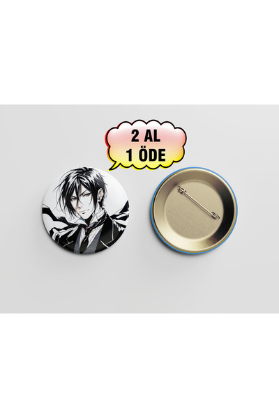 Akumastik Black Butler Sebastian Michaelis 44mm İğneli Buton Rozet - Anime
