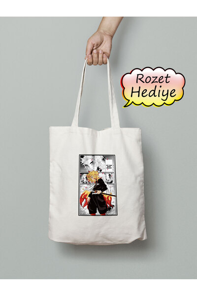 Akumastik Demon Slayer Kyojuro Rengoku  Bez Çanta 35x40cm - Anime Çanta - Tot...