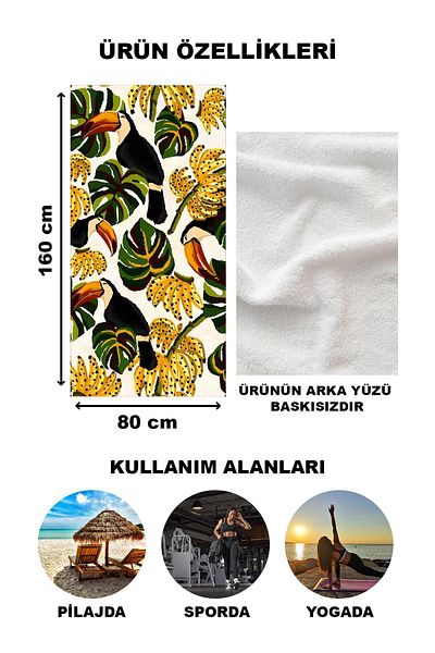 Doruklar Home Collection Πετσέτα θαλάσσης 80x160 CM με τροπικό σχέδιο VTA18