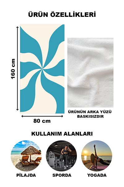 Doruklar Home Collection Πετσέτα θαλάσσης με μοντέρνο σχέδιο 80x160 CM - Aqua07