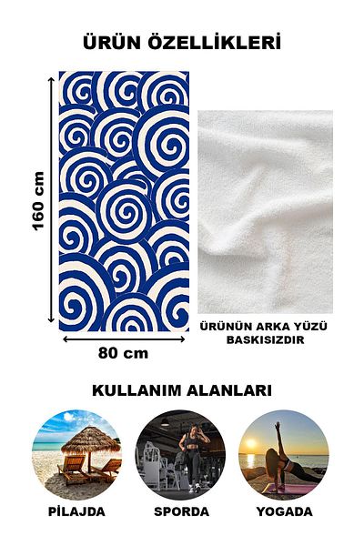 Doruklar Home Collection Πετσέτα θαλάσσης με μοντέρνο σχέδιο Peshtemal 80x160 CM Aqua29