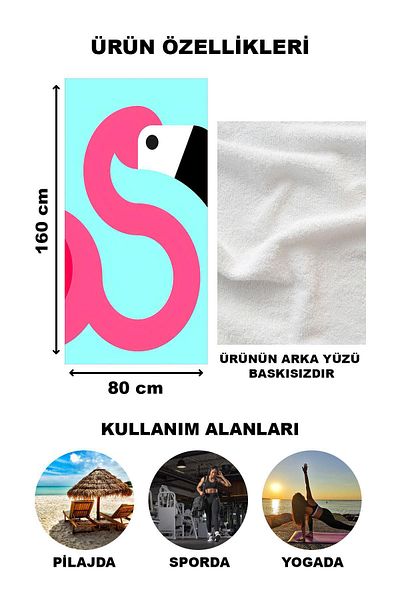 Doruklar Home Collection Πετσέτα θαλάσσης με σχέδιο Flamingo Peshtemal 80x160 CM VTA33