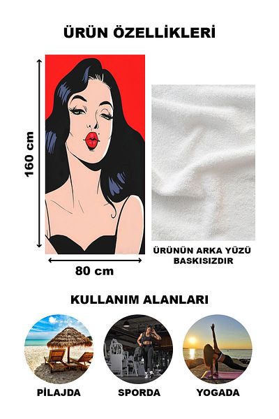 Doruklar Home Collection Πετσέτα θάλασσας με μοντέρνα σχέδια ψηφιακής εκτύπωσης 80x160 cm Trl01
