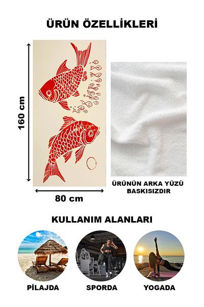 Doruklar Home Collection Πετσέτα θαλάσσης παραλίας με σχέδιο ψαριού Peshtemal 80x160 CM VTA09