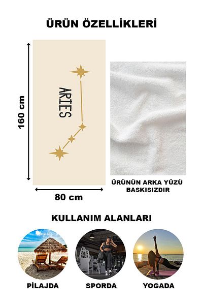 Doruklar Home Collection Αστρικός Χάρτης Κριού 80x160 CM Παραλία Θαλάσσια Πετσέτα με Ζώνη