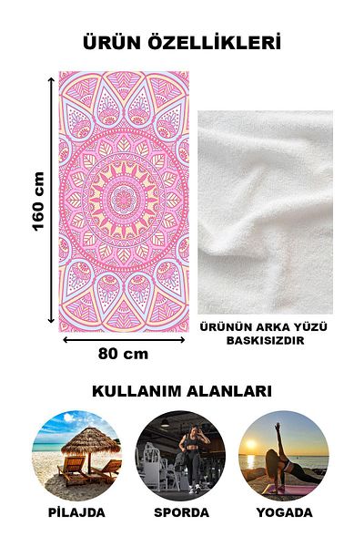 Doruklar Home Collection Μοντέρνα πετσέτα παραλίας με μοτίβο Mandala 80x160 cm Md06