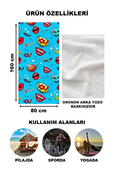 Doruklar Home Collection Πετσέτα θαλάσσης παραλίας με μοντέρνο σχέδιο Peshtemal 80x160 CM OPT13