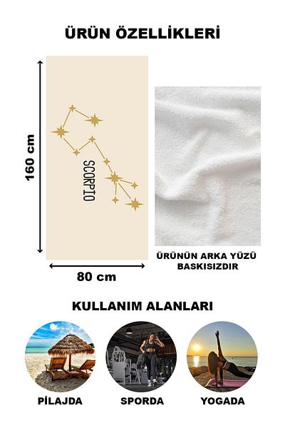 Doruklar Home Collection Αστρολογία Σκορπιός Αστέρι Χάρτης Πετσέτα θαλάσσης με μοτίβο Πετσέτα θαλάσσης 80x160 CM AST03