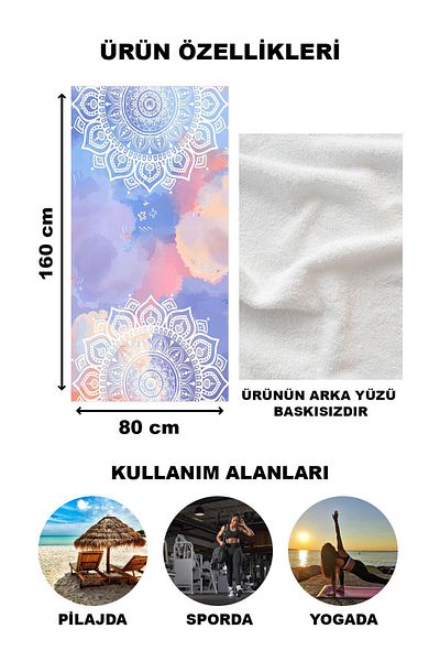 Doruklar Home Collection Μοντέρνα πετσέτα παραλίας με μοτίβο Mandala 80x160 cm Md03