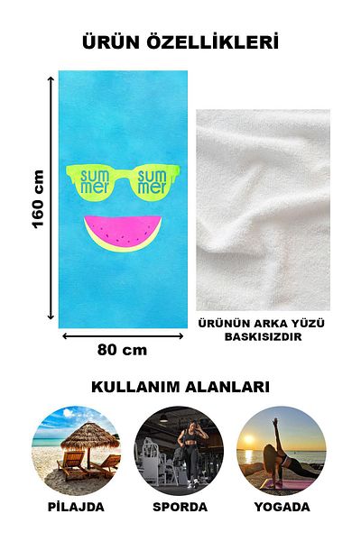 Doruklar Home Collection Πετσέτα θαλάσσης με μοντέρνο σχέδιο Peshtemal 80x160 CM Aqua32