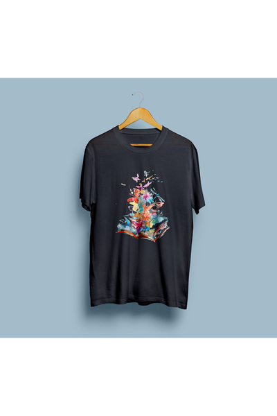 Generic Brand Book and Butterfly Patterned Unisex Oversize T-shirt