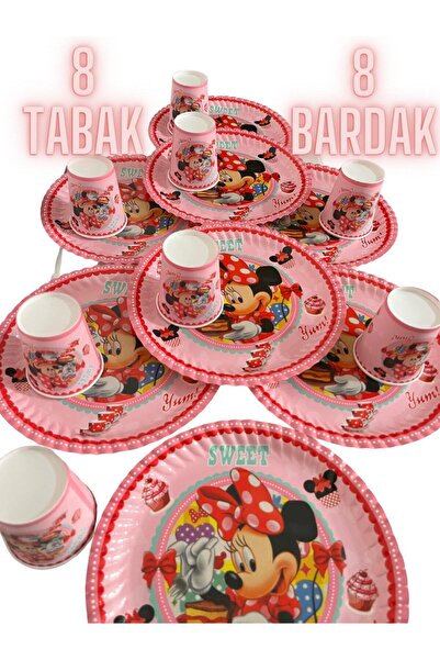 partyrüyası Minnie Mouse Temalı Kağıt Tabak Ve Bardak Parti Seti 8 Kişilik