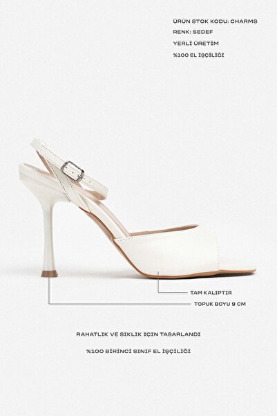 NİŞANTAŞI SHOES Charms Mother of Pearl Matte Ankle Belt Detailed Women's Thin Heeled Shoes