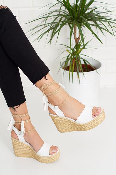 derithy Wedge Heel Comfort Poly Sole Μονό λουράκι με λουράκι στον αστράγαλο Μαλακά πέδιλα καλοκαιρινά παπούτσια-λευκά