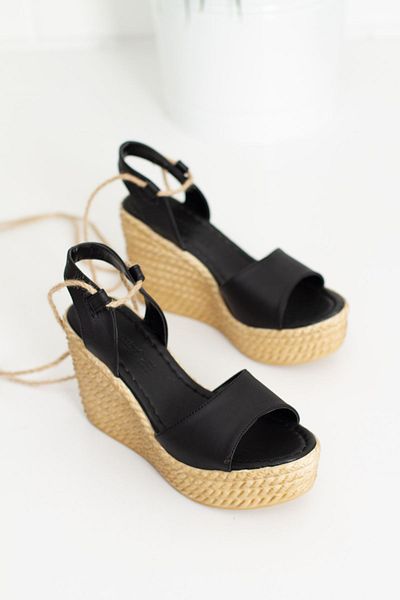 derithy Wedge Heel Comfort Poly Sole Single Strap Ankle Soft Sandal Summer Shoes-black
