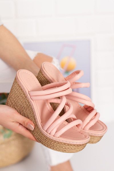 derithy Wedge Heeled Sewed Stripe Comfort Σόλα Μαλακό σωλήνα Piping Παντόφλες Σανδάλια Καλοκαιρινά Παπούτσια