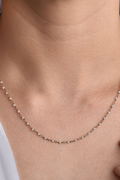 Nox Jewelry 14 Ayar Altın Kaplama Rose Kuvars Ham Değerli Taş Gümüş Choker- C...