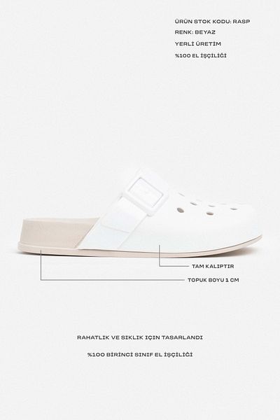 NİŞANTAŞI SHOES Rasp White Matte Flat Sole Buckle Detail Women's Slippers