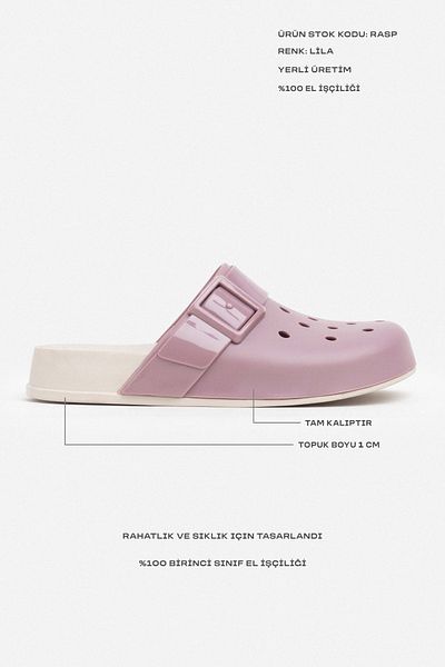 NİŞANTAŞI SHOES Rasp Lilac Matte Flat Sole Buckle Detail Women's Slippers