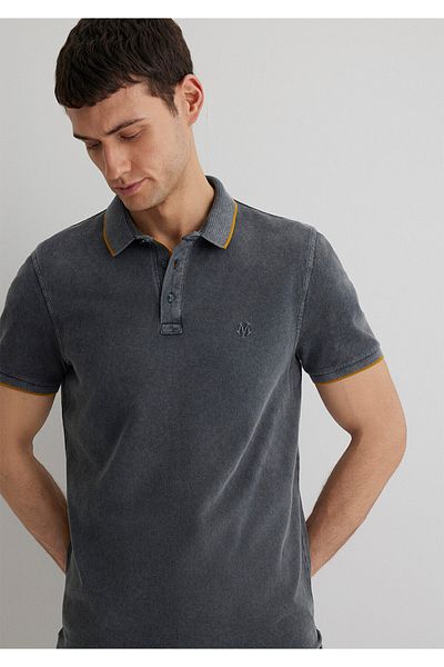 Mavi Graues Polo-T-Shirt mit farbigen Streifen, schmaler Passform / Slim Fit 065920-30653