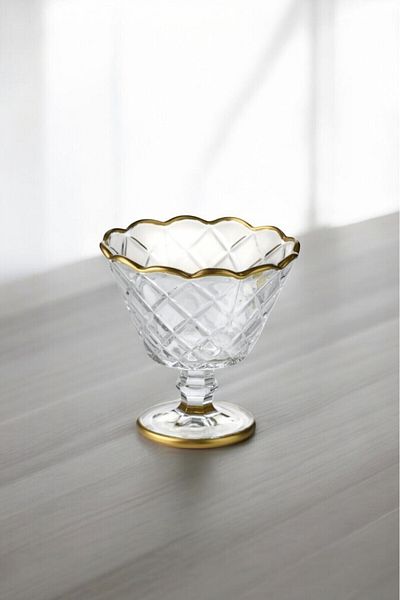 Wow Home Gold Gilded 6-Piece Footed Glass Bowl Set Ice Cream Bowl Magnolia Pudding Bowl