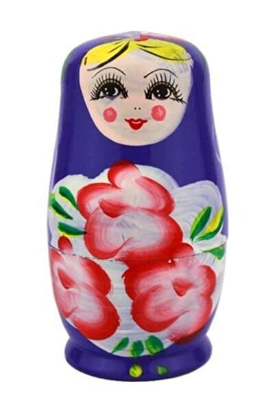 Genel Markalar Lacivert Matruşka Bebek Ahşap Oyuncak Dekoratif Obje 5'li