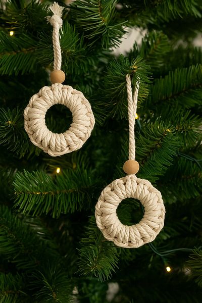 Emtory Home 2 τεμάχια Bohemian Style Pieces Ecru Macrame Ξύλινο Στολίδι τοίχου & δέντρου
