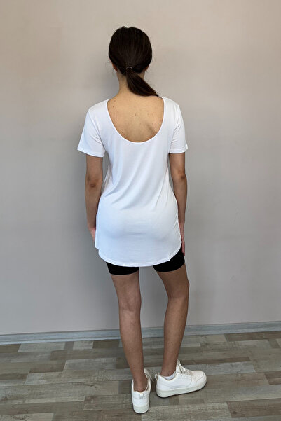 penyebizden Πλάτη Χαμηλό Κομμένο Άνετο Βισκόζη Τούνικ-Λευκό
