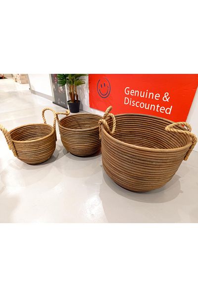 YVONNE Set Of 3 Round Organizer Multi-purpose Basket - Grey25x25x19cmid000190386 Made Of 3 Pcs Set