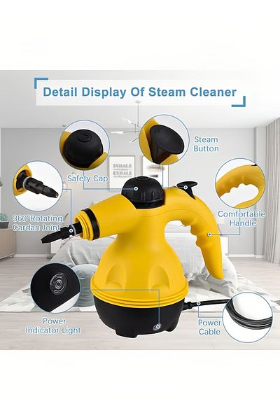fulina 1000w Portable Handheld Steam Cleaner Set, With 9 Accessories, High Temperature, Yellow