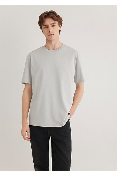 Mavi Graues Basic-T-Shirt mit Etikettendetail, lockere Passform 0611824 -70075