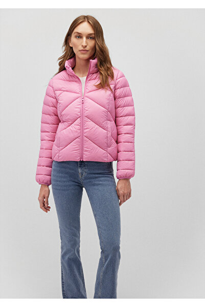 Mavi Dik Yaka Pembe  Şişme Mont 110698-85523