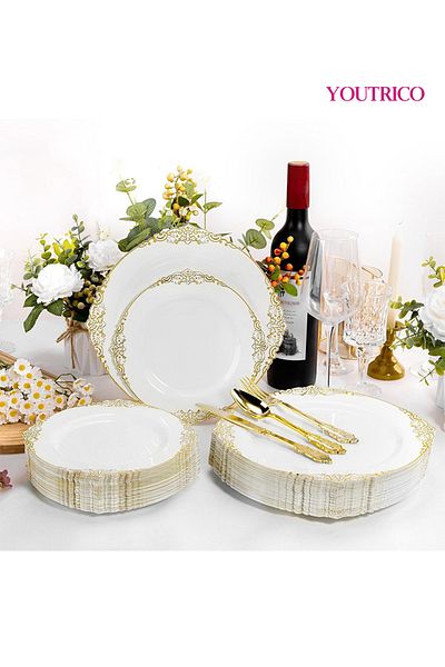 Youtrico 20pieces-32cm/19cm Disposable Tableware Ideal For 10people Wedding Plating/birthday Party