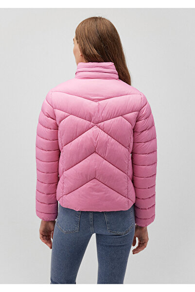 Mavi Dik Yaka Pembe  Şişme Mont 110698-85523