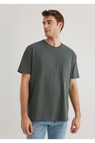 Mavi Πράσινο Basic T-Shirt με λεπτομέρεια τσέπης Loose Fit / Loose Relaxed Fit 066248 -71598