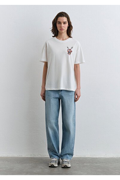 Mavi Finom nyomott fehér póló, laza szabású / laza, laza szabású 1613049 -70057