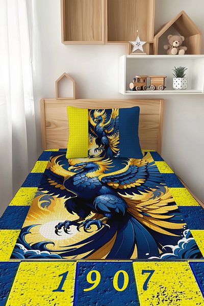 Şen Dekorasyon Yellow Navy Blue Canary Children's Pique Set