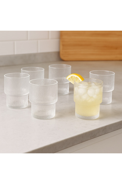 İnova Home Decor 6-Piece Hill Model Glacier Patterned Short Soft Drink Glass Set