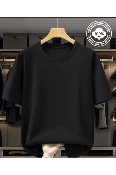 ELZE Fashion Unisex Oversize Wide Cut 100% Cotton Soft Textured Basic Crew Neck T-Shirt
