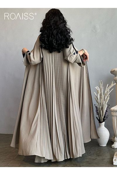 ROAISS Fashionable And Elegant Cardigan Abaya Women's Daily Commuting Formal Occasions Lapel Long Sleeve Ba