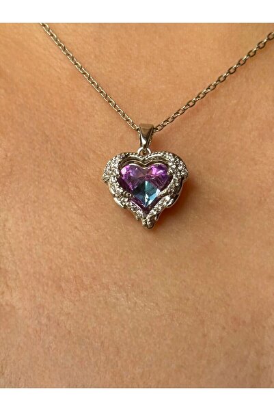 TWOGAN قلب المحيط، قلب ثلاثي الأبعاد، حجر الزركون، قلادة نسائية من الفولاذ با...