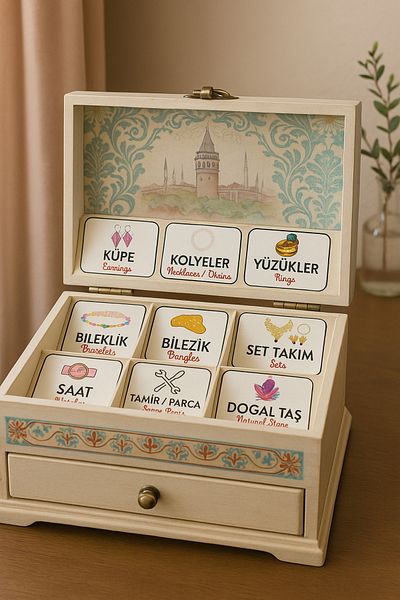 cakaybu Jewelry Box Organizer Sticker''Organizer'' Jewelry Box Sticker