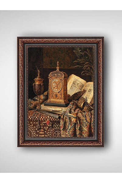 WoodyArts Vintage Saat ve Kitap - Kahverengi Vintage Çerçeve